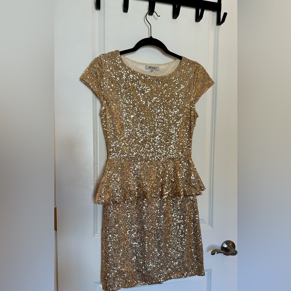 VINTAGE gold sequin peplum dress